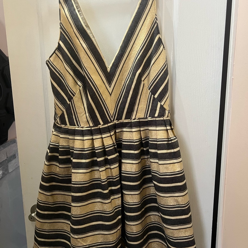 J. Crew Factory Gold and Black Striped Mini Dress